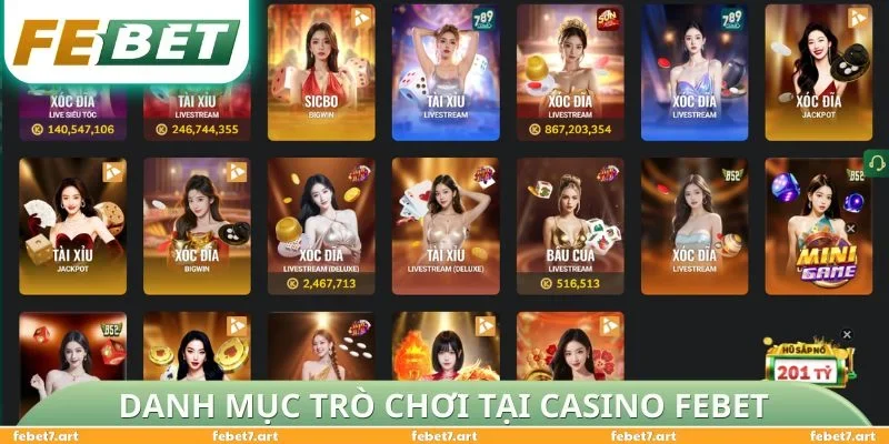 Danh mục trò chơi tại Casino FEBET