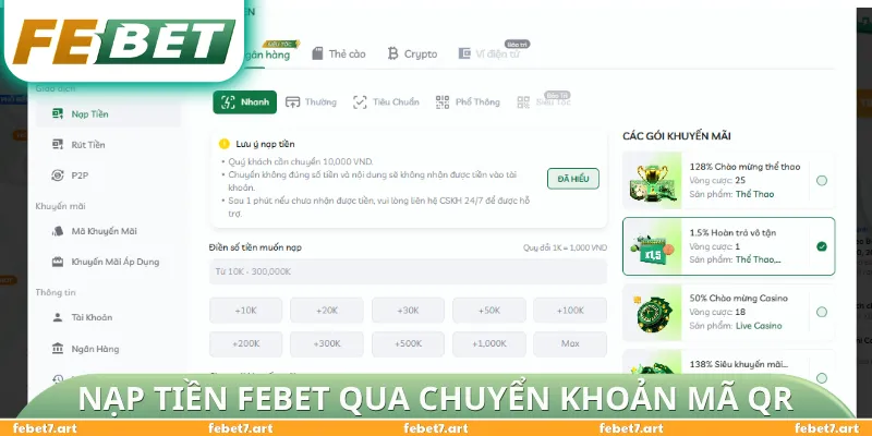 Nạp tiền FEBET qua chuyển khoản mã QR